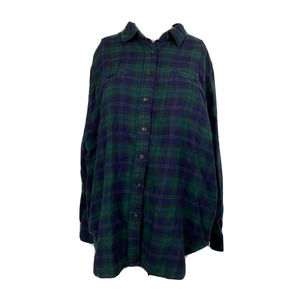 BDG Shirt Womens Sz S Blue Green Tartan Plaid Button Up Cotton Flannel‎ Pockets